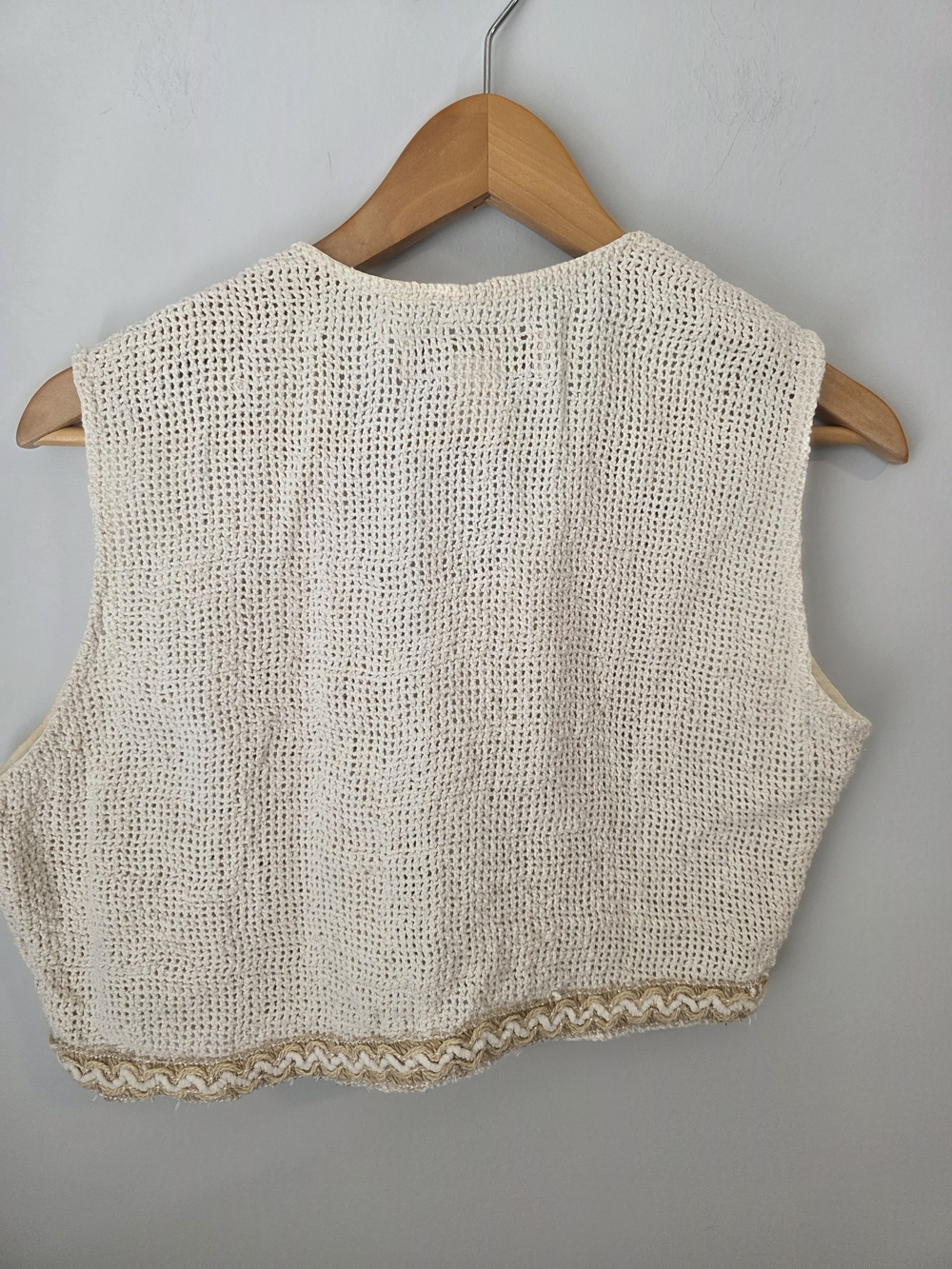 JouJou Crochet Knit Vest Cream Boho Button Front Sleeveless Top Size S - Picture 5 of 7